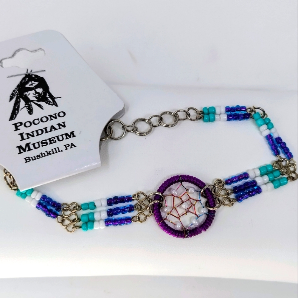 Native American Indian Handmade Dream Catcher Silver Beaded Bracelet.